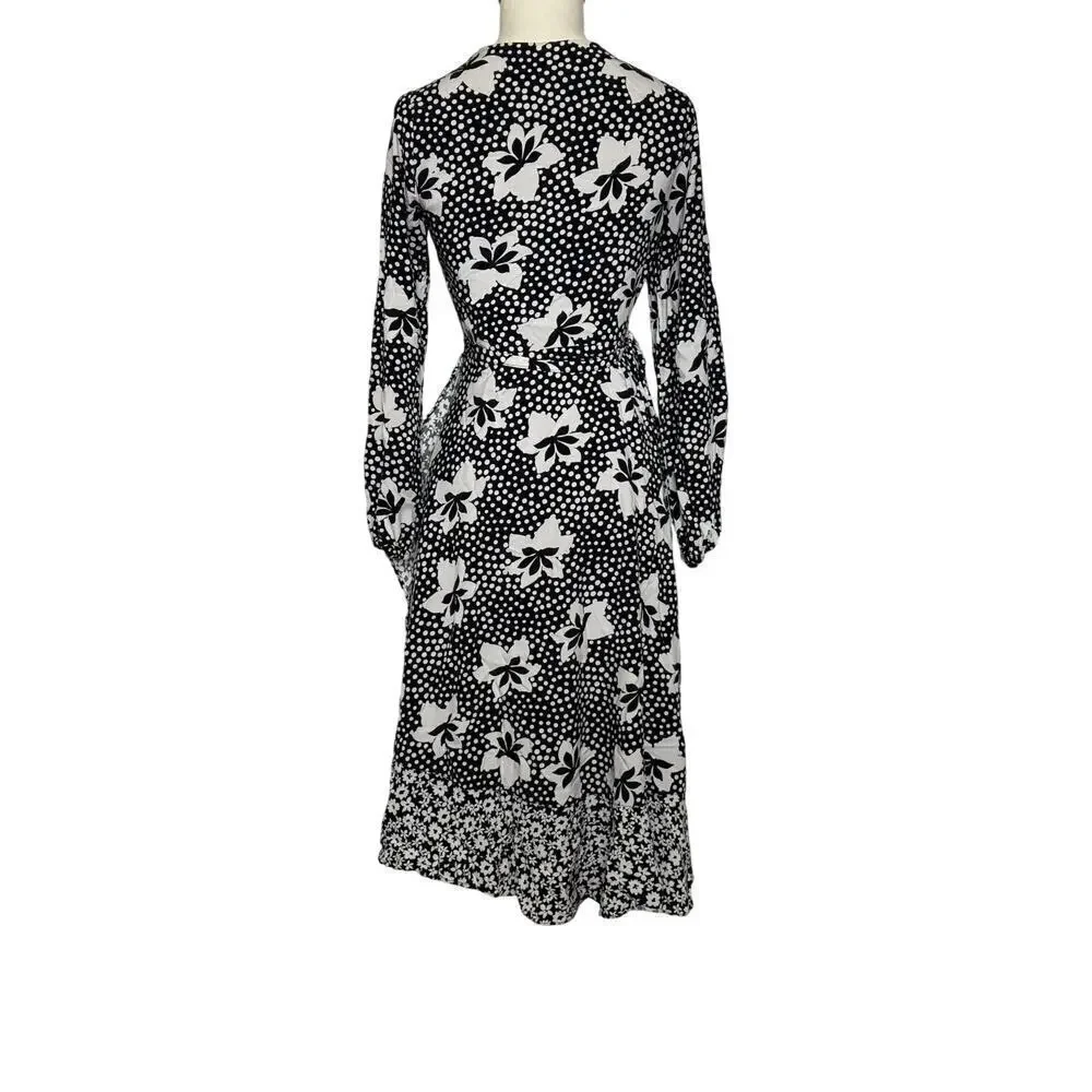 Anthropologie Porridge Amity Wrap Dress Size XS Black and White Floral